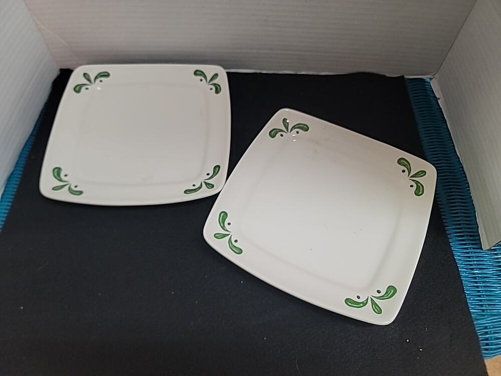 Olive Garden Buffalo China Restaurant Ware 8” Square Plates Green Olive Leaf 2
